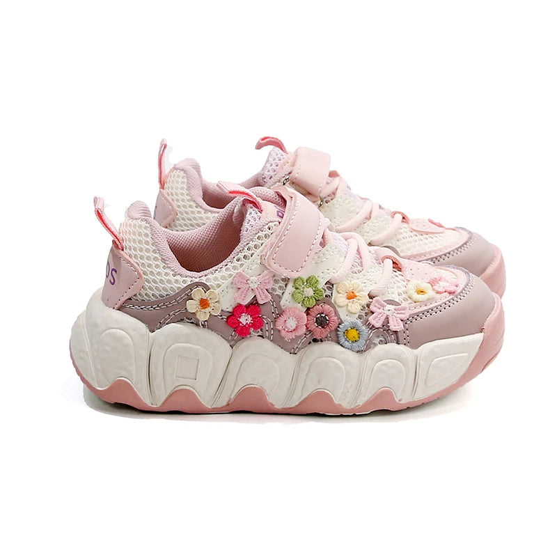 Girls Flowers Sports Shoes Children Princess Embroidered Running Shoes Air Mesh Girls Casual Sneakers Summer 2025 New.