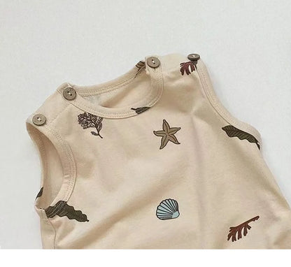 2-teilige Baby-Jungen-Kleidung für Neugeborene, Bodys, Baumwolldruck, ärmellose Säuglingskleidung, Cartoon-Bebes, Kleinkind-Overall, 0–18 Monate.