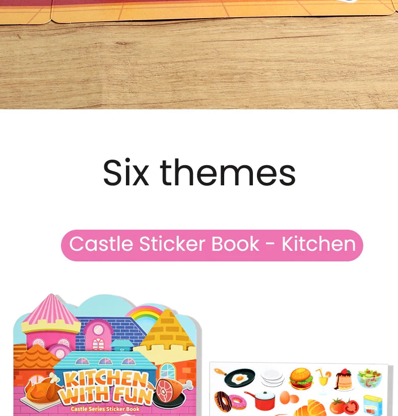 Kids' Reusable Castle Jelly Sticker Book Multi-Theme DIY Creative Jelly Stickers Portable Quiet Busy Book Montessori Sticker Toy
