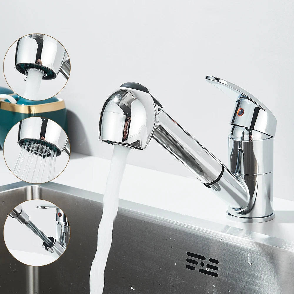 Kitchen Faucets Chrome Deck Mount Bathroom Basin Faucets Single Handle Single Hole Hot and Cold Water