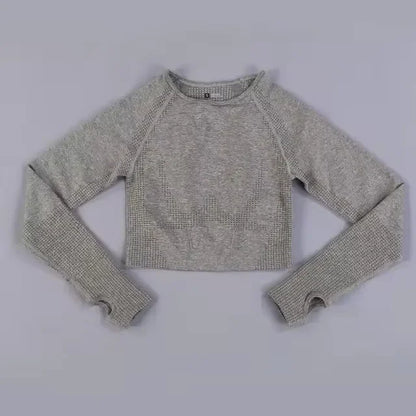 Long Sleeve Gym Crop Top Sports Yoga Top Women Seamless T-Shirts Fitness Crop Top Sport Active Wear Workout Athletic Shirts.