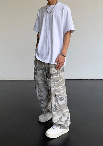 Vintage Amerikanischen Stil Camouflage Hosen männer Lose Gerade Bein Cargo Hosen Casual Hosen Hip Hop Streetwear Waschen.