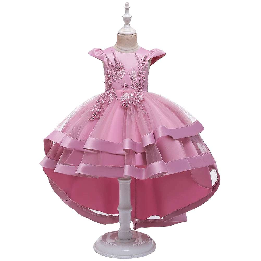 Rosa Mädchen bestickt Perlen Prinzessin Kleid für 3 bis 12 Jahre Mädchen Schwanz Party Kleid Kind Schule Performance-Kostüme.
