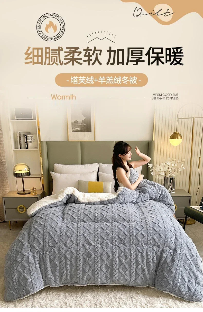 High End Thickened Winter Warm Blankets for Beds Artificial Lamb Cashmere Weighted Blanket Thicker Warmth Duvet Quilt Comforter.