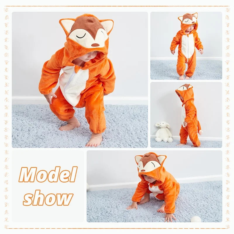 MICHLEY Winter Baby Strampler Mit Kapuze Flanell Cosplay Kleinkind Infant Kleidung Insgesamt Bodys Overall Kostüm Für Kinder Mädchen Junge