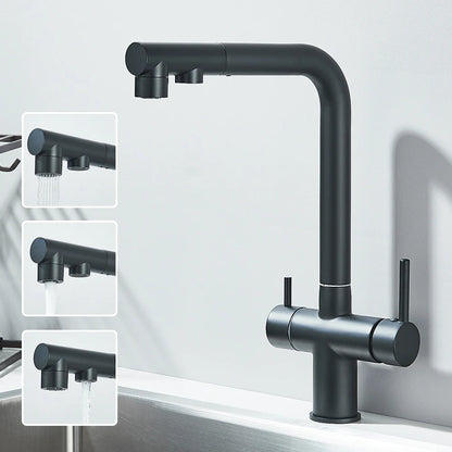 Filtered Kitchen Sink Faucet Pull Out Spray 360 Rotation Water Filter Tap Dual Sprayer Drinking Water Tap Vessel Sink Mixer