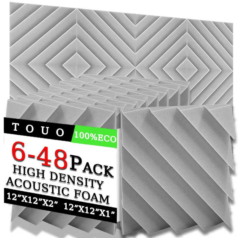 TOUO Diamond Groove Acoustic Foam 6/12/24 Pcs Wall Soundproofing Drum Room Acoustic Treatment High-Density Soundproof Material