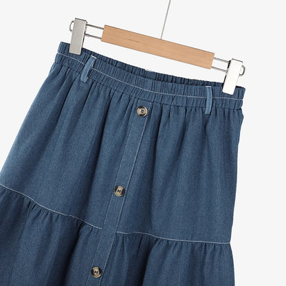 Autumn Elastic Waist Solid Skirts ZANZEA Fashion Women Denim Blue Skirt Elegant A-line Work Overskirts Casual Loose Holiday Jupe.