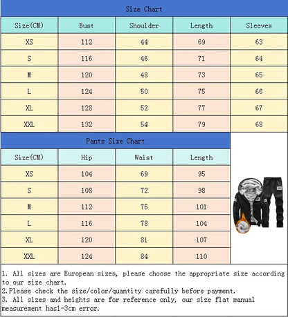 Men's winter thickened  jacket with hood for outdoor sports Suit leisure running fitness warmth two-piece set.