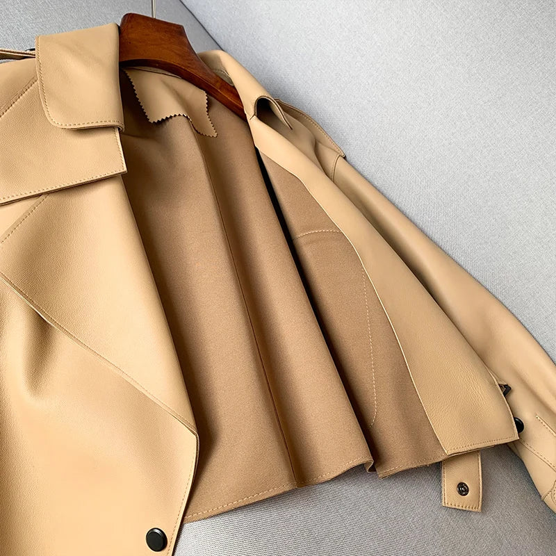 Schaffellmantel für Damen, Lederjacke, Winter, Frühling, Moto, Biker, echt, Top-Qualität, Schwarz.