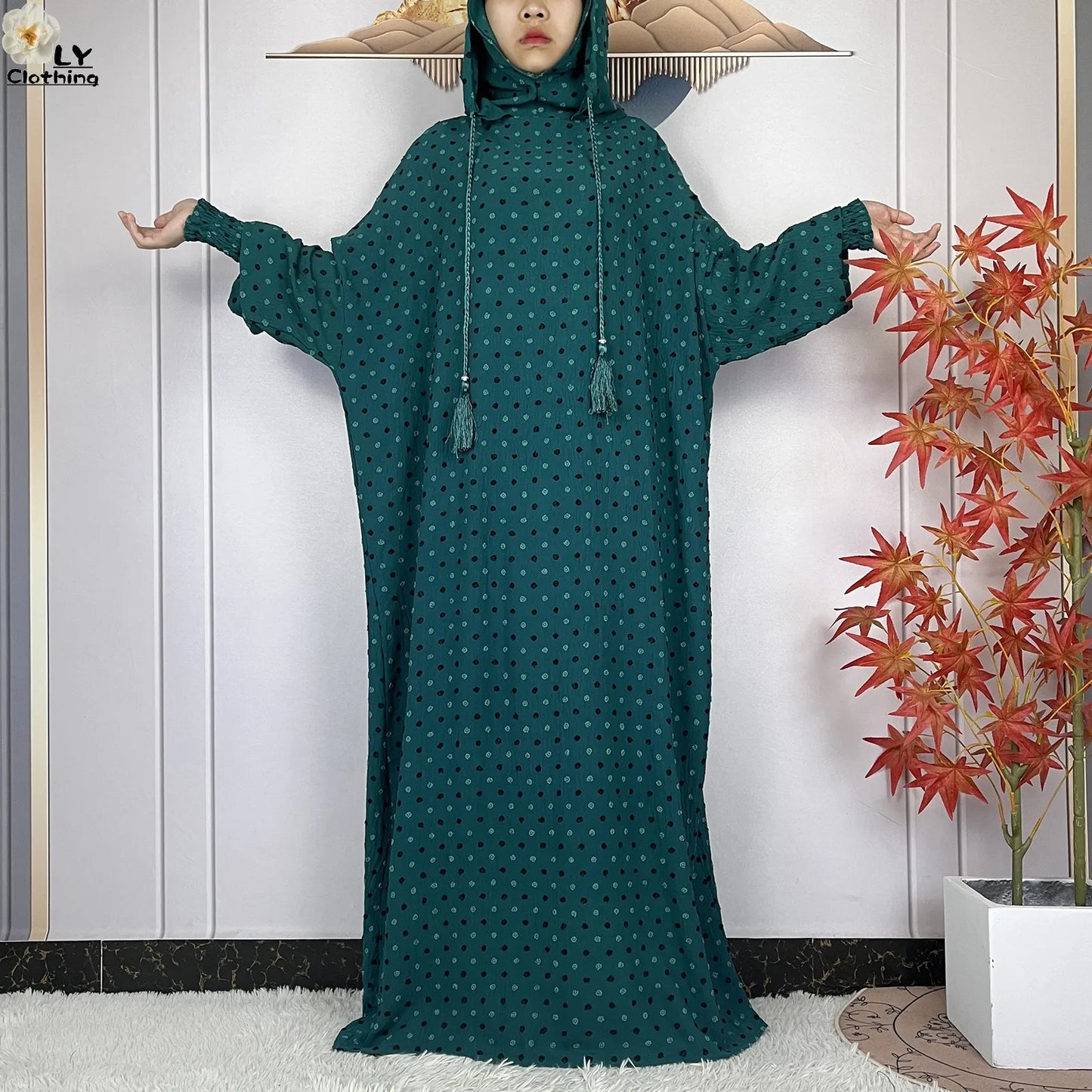 2024New Pure Cotton Ramadan Muslim Two-Hat Abaya Dubai Turkey Islam Prayer Clothes Loose Robe Islamic Women Traditional Clothing