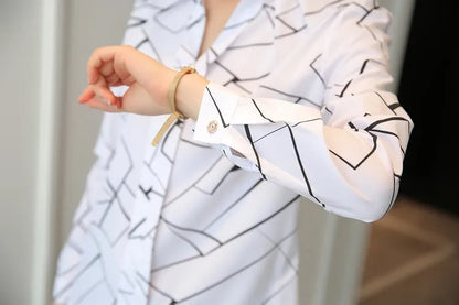 Stripe Women Blouse Fashion Standing Collar Women's Shirt Long Sleeved Shirts and Blouses Printing Ladies Tops Basic Womens Tops.