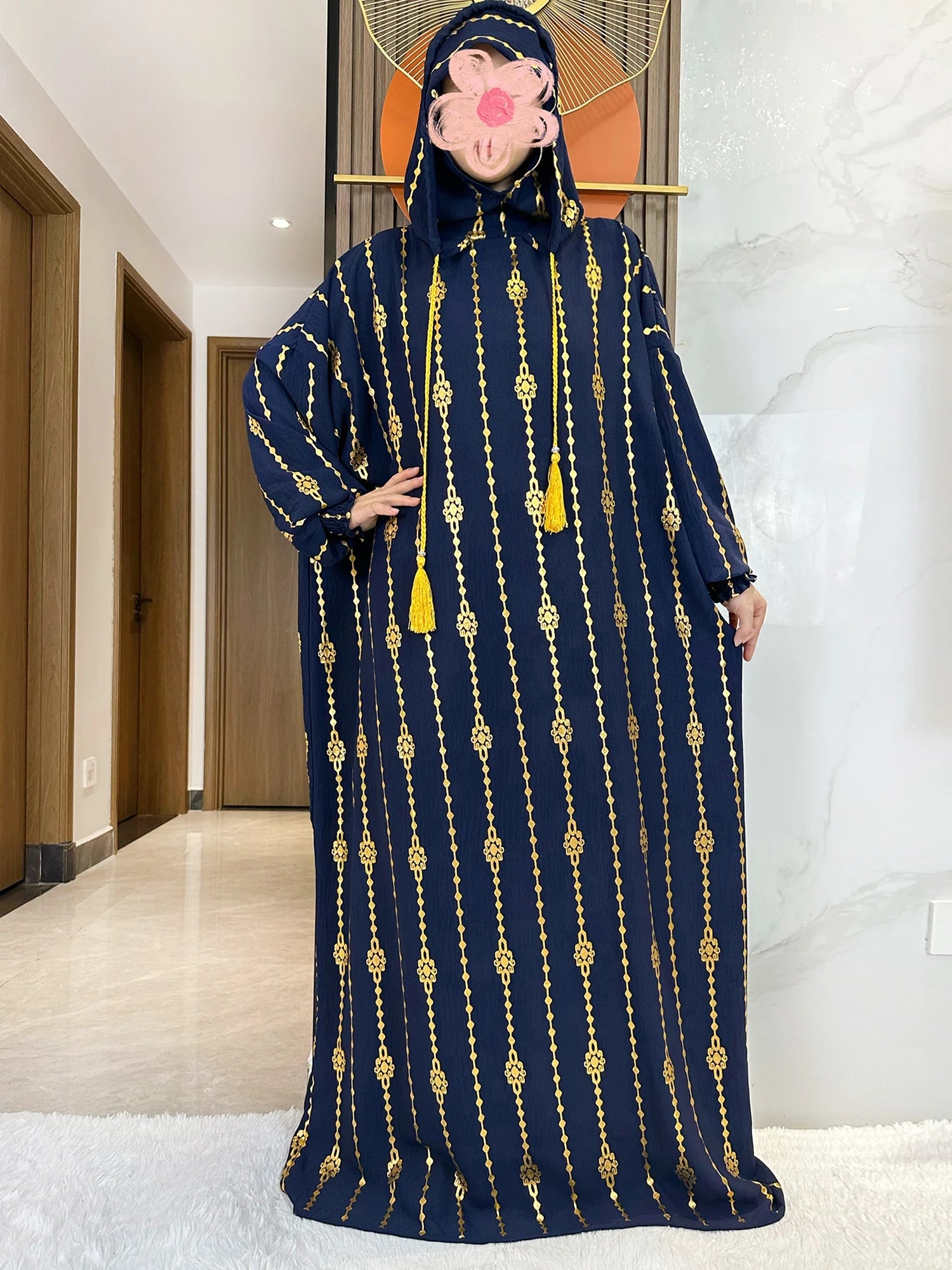 New Cotton Ramadan Muslim Two-Hat Abaya Dubai Turkey Islam Prayer Clothes Gold Dust   Dress Islam Women Dress Kaftan.