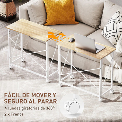 Homcom Klappschreibtisch mit Rollen und widerstandsfähiger Struktur, ideal für Büro und Arbeitszimmer, 80 x 40 x 75 cm, Natur