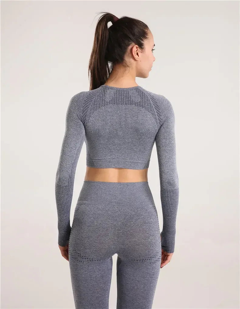 Sexy Seamless Knitted Yoga Sportswear Set Women's Quick Dry Tight Fitness Clothes Set Comfortable High-End Sensation.