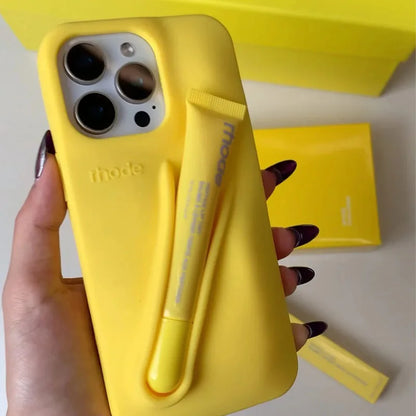 Phone Case for IPhone 15 16 14 13 12 11 Pro Max Plus 17 Air Lip Gloss Holder Silicone Shockproof Cover with Box and Lipstick.