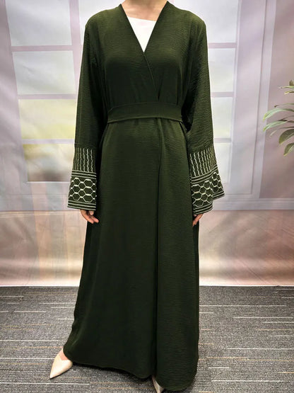 Embroidery Open Modest Kimono Abaya Dubai Luxury Islam Muslim Kaftan Modal Dress Arabic Abayas Women Kebaya Robe Femme Musulmane.