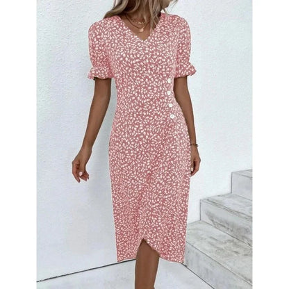 Frühling Floral Bodycon Midi Kleid Für Frauen V-ausschnitt Langarm Rüschen Slim Fit Kleider Weibliche Sexy Vestido Robe.