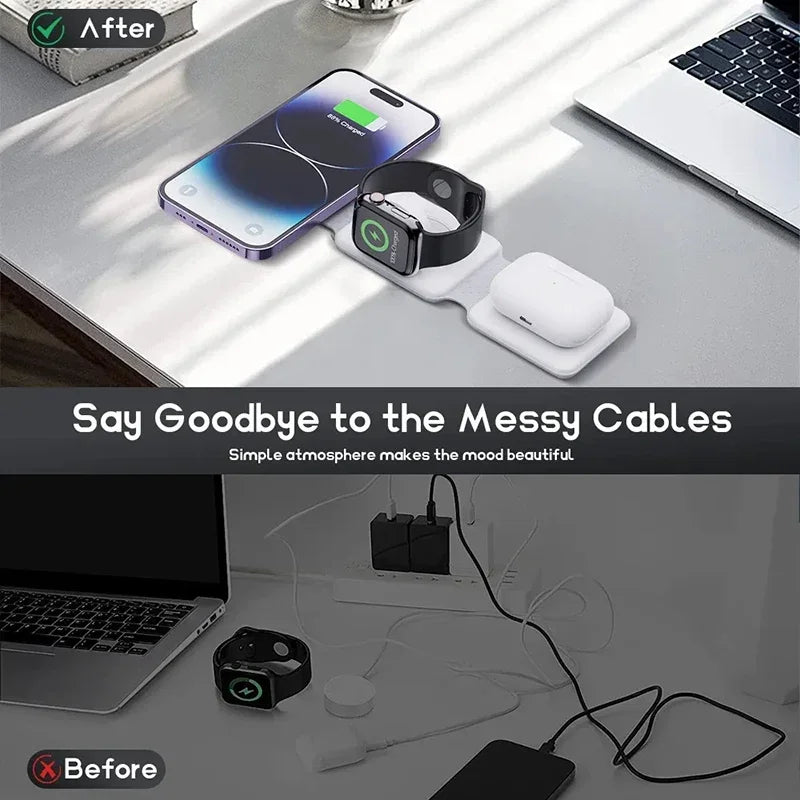 Foldable 3-in-1 Wireless Charger Dock For iPhone 16 15 14 13 12 Pro Max Apple Watch 10/9/8/7/6/5 AirPods Pro Fast Charging Pad.