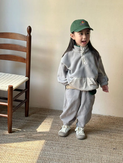 2025 Winter New Children Polar Fleece Sweatshirt Set Boys Girls Plus Velvet Thick Warm 2pcs Suit Kids Casual Sports Outfits