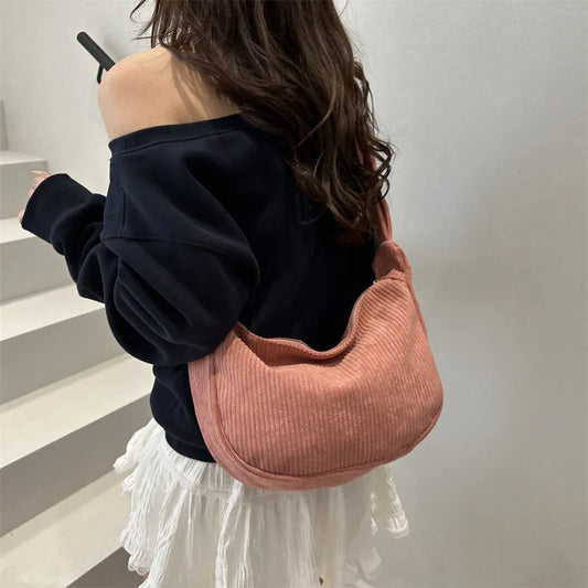 Casual Light Corduroy Hobos Shoulder Bags for Women Simple Solid Color Ladies Crossbody Bag Fashion Female Travel Handbags Tote.