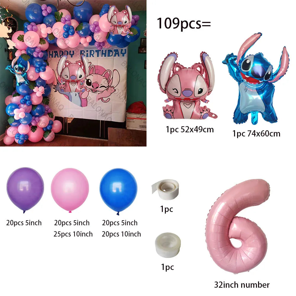 1set Disney Lilo & Stitch Thema Geburtstag Party Luftballons Bogen Girlande Kette Kit Kinder Aufblasbare Spielzeug Globos Geschenke liefert.
