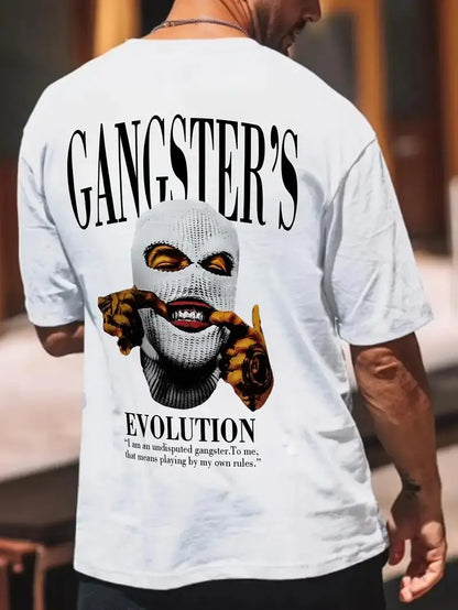 24/25 High-quality American High Street Masked Person Printed T-shirt for Men Oversized Loose Harajuku Short Sleeved Tops.