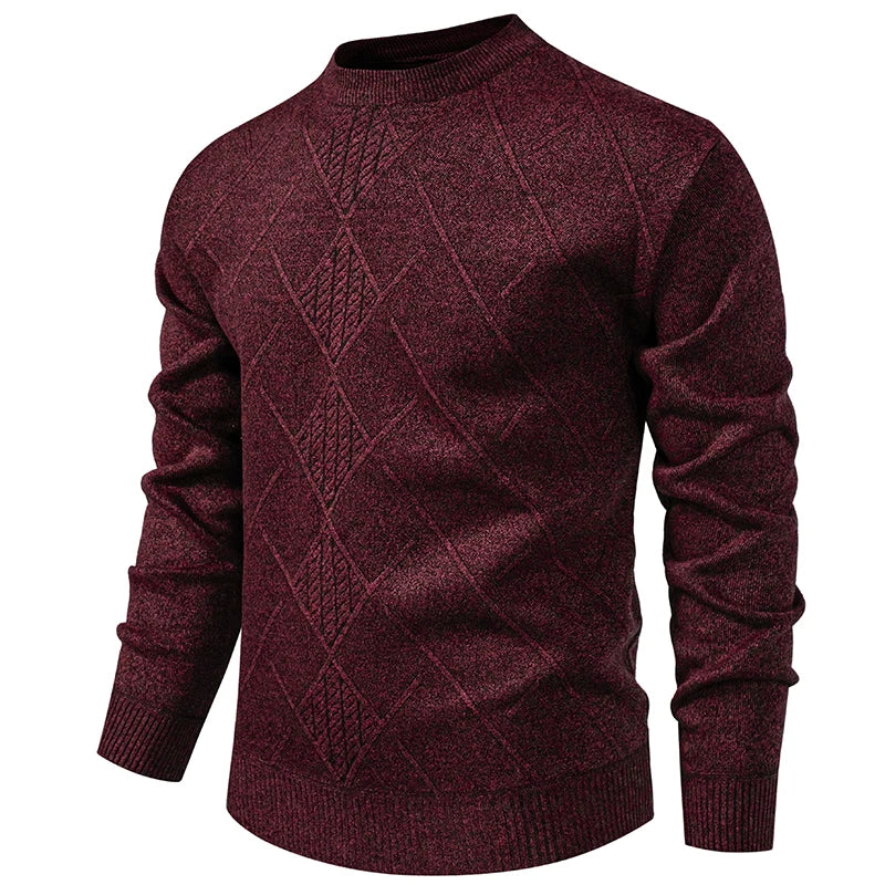 Autumn Winter Thick Knit Pullovers Men Solid Color Geometric Fashion Slim Fit Knitted Sweaters Mens Warm Casual Knitting Sweater.
