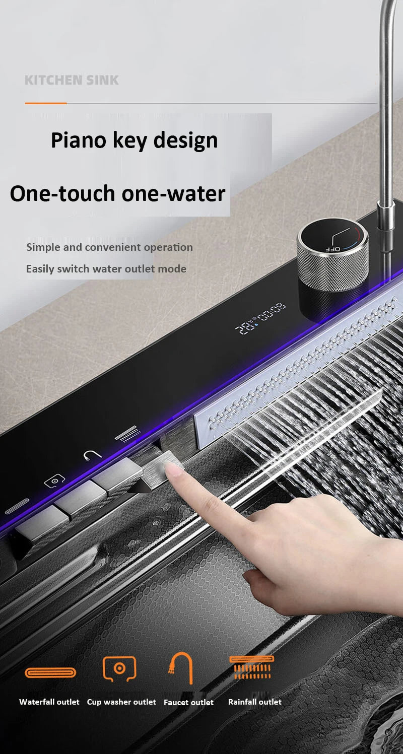 68x46cm Large Capacity Kitchen Sink Faucet Whale Waterfall Design Multifunctional Single Tank Home Appliance Fashionable