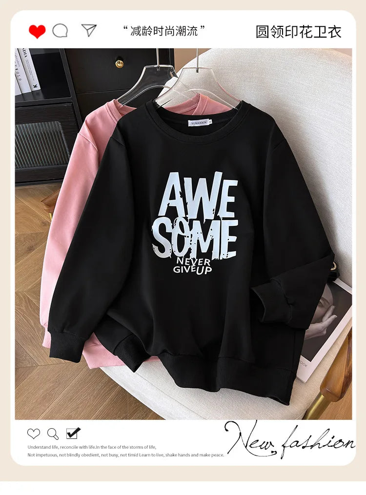 170kg plus size Damen büste Frühling Herbst Winter lose O-Neck Sweatshirt Langarm lässig Top 6xl 7xl 8xl 9xl 10xl 11xl.
