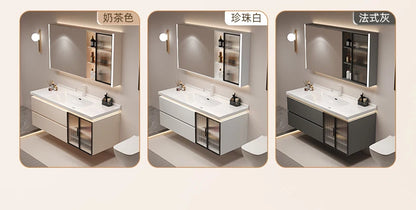 Cremefarbener Wind-Badezimmerschrank, integriertes Waschbecken aus Keramik, WC-Waschbecken-Kombination