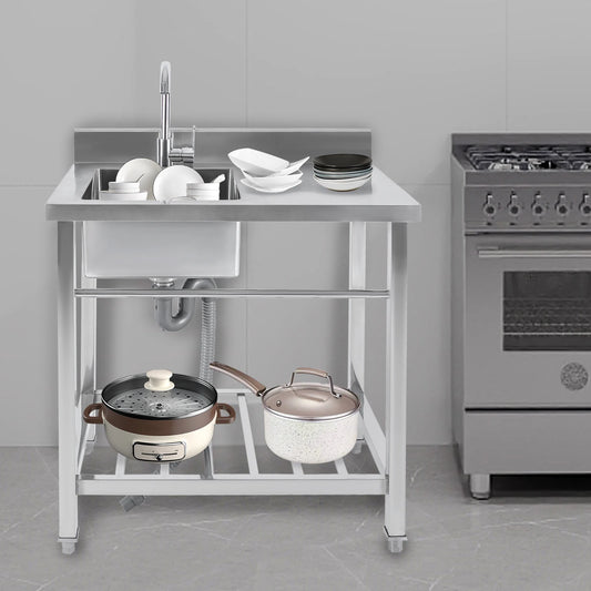 Edelstahl-Küchenspüle, freistehende Einzelschüssel-Werkbank für den Außenbereich, quadratische Küchenspülen, Tragfähigkeit 100 kg