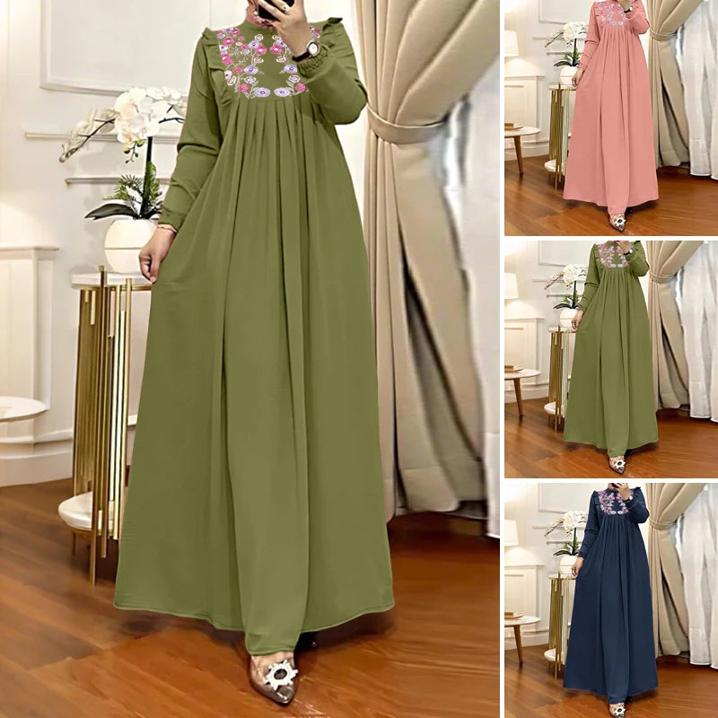 2025 Autumn Muslim Dresses Abaya ZANZEA Women Elegant Long Sleeeve Floral Dress Dubai Robe IsIamic Clothing Maxi Long Sundress.