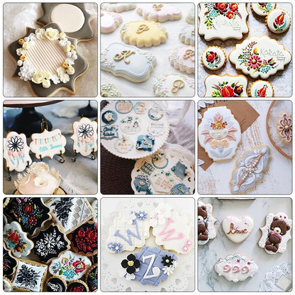 FAIS DU 4Pcs Stainless Steel Cookie Mold Stamper Nameplate DIY Biscuit Blessing Circle Flower Frame Cake Decoration Backware.