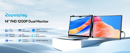 Dopesplay 14.1 inch Portable Monitors 1200P HDR External Screen Extender for Laptop XBox PS4 5 Second Display up to 17.3 Laptops.