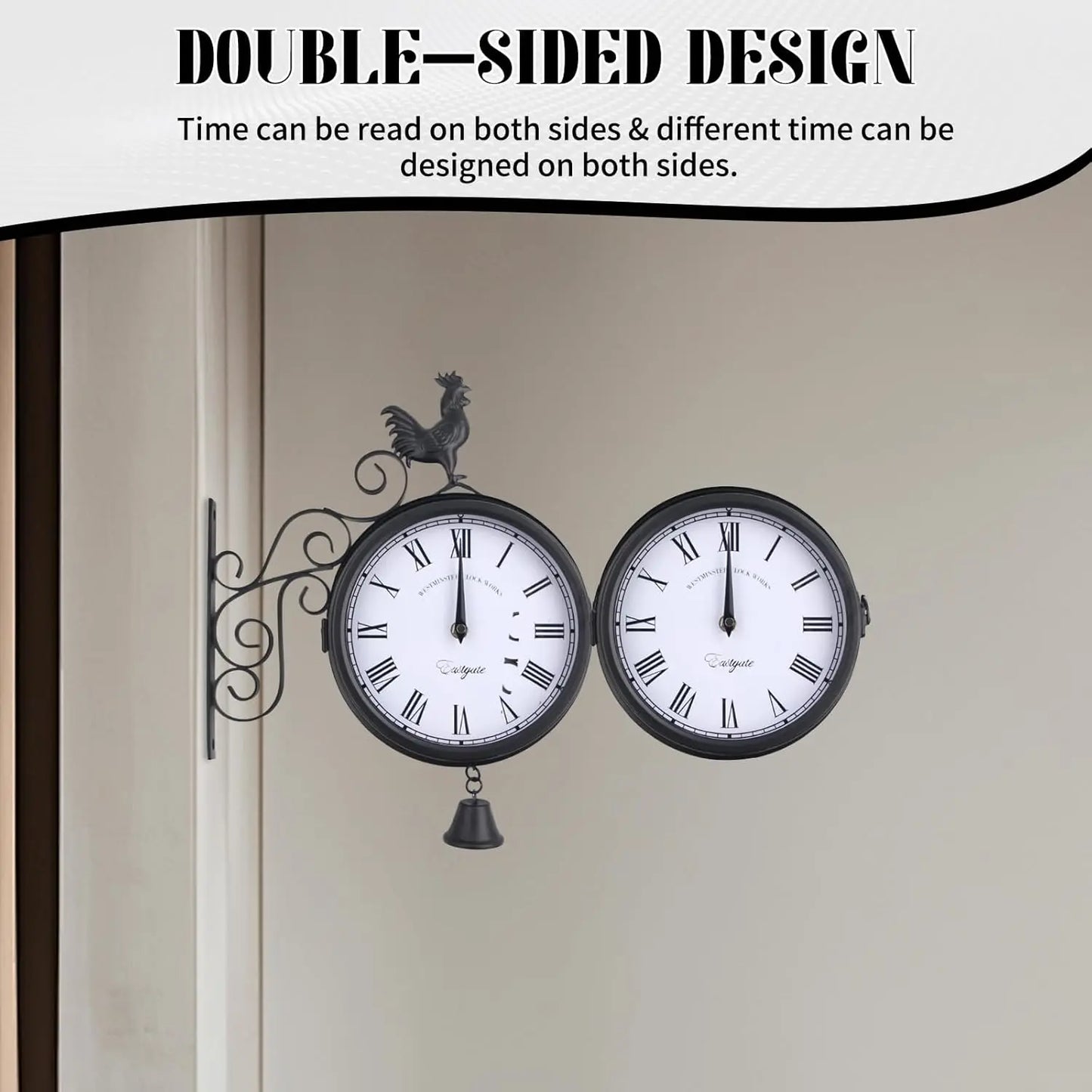 20 cm Retro-Gartenuhr, Stationsuhr, doppelseitiges Design, Gartenuhr mit Wandhalterung, für Garten, Flure