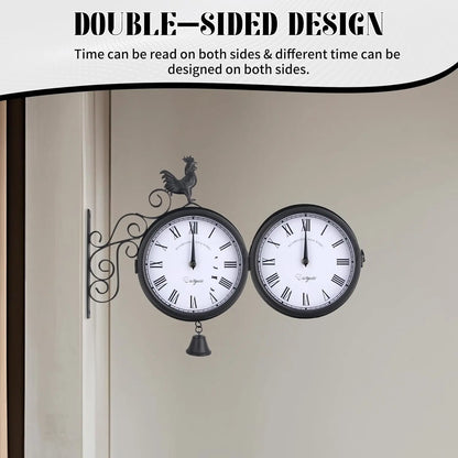 20 cm Retro-Gartenuhr, Stationsuhr, doppelseitiges Design, Gartenuhr mit Wandhalterung, für Garten, Flure