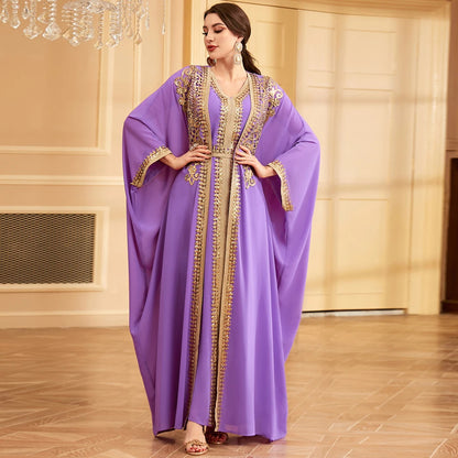 Ramadan Sequins Dubai Abayas Arab Tunics Batwing Sleeve Dresses For Women Gala Two pieces Moroccan Elegant Kebaya