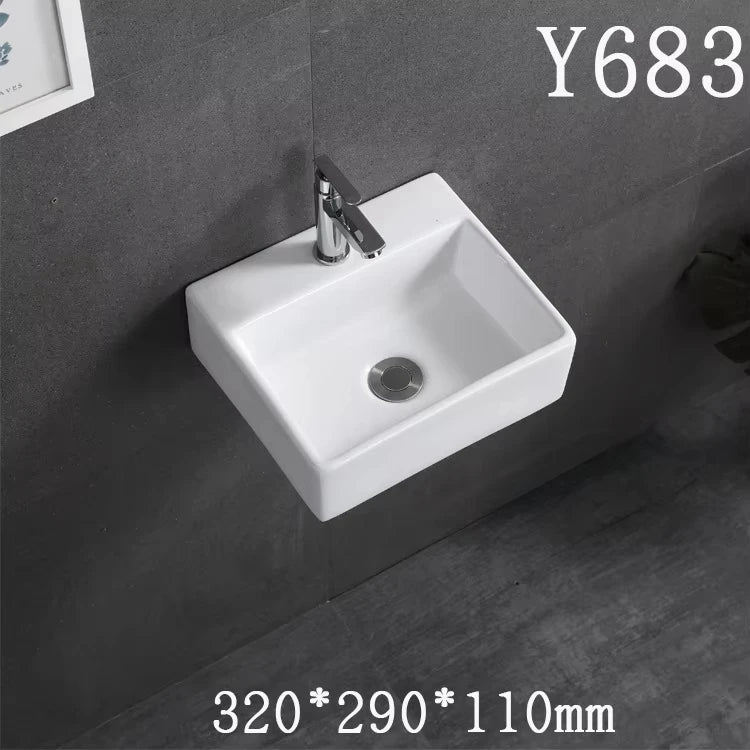 Kompaktes, an der Wand montiertes Keramikwaschbecken – kleines quadratisches Waschbecken, platzsparendes Design für Badezimmer, Balkon oder Waschtisch