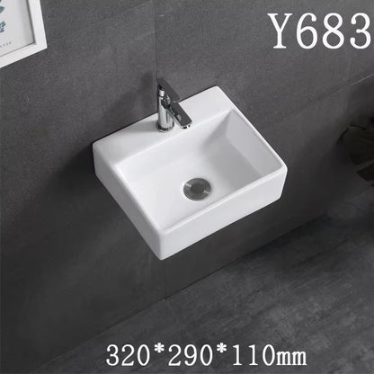 Kompaktes, an der Wand montiertes Keramikwaschbecken – kleines quadratisches Waschbecken, platzsparendes Design für Badezimmer, Balkon oder Waschtisch