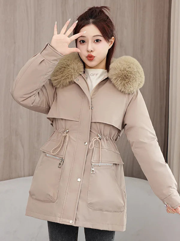 Winter dame Winter Stepp Mantel Abnehmbare Futter Pelz Kragen Gürtel Parka Jacke Für Frauen Verdickt Thermische frauen Mantel