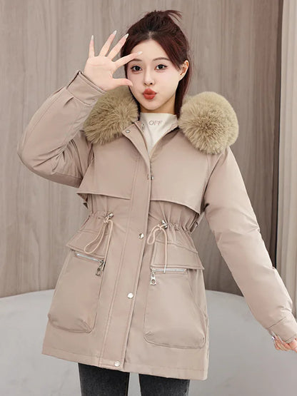 Winter dame Winter Stepp Mantel Abnehmbare Futter Pelz Kragen Gürtel Parka Jacke Für Frauen Verdickt Thermische frauen Mantel