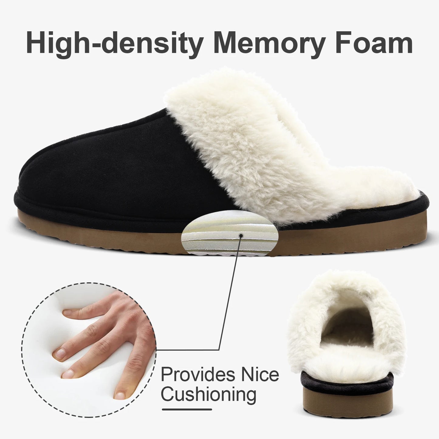 Kidmi Winter Men Plush Slippers Suede Fuzzy Soft Fluffy Collar Lining Men Slippers Indoor Warm Furry Fur House Flat Men Shoes.