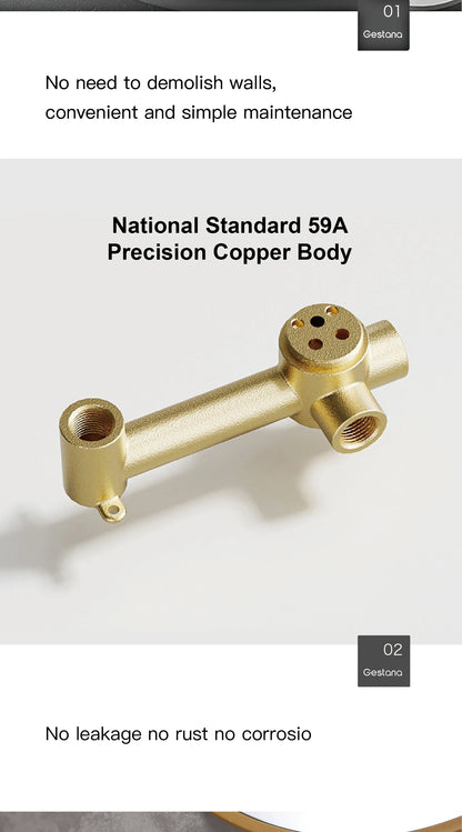 Luxury brushed gold brass wall mounted adjustable water volume bathroom faucet Embedded design for hot and cold water basin Tap