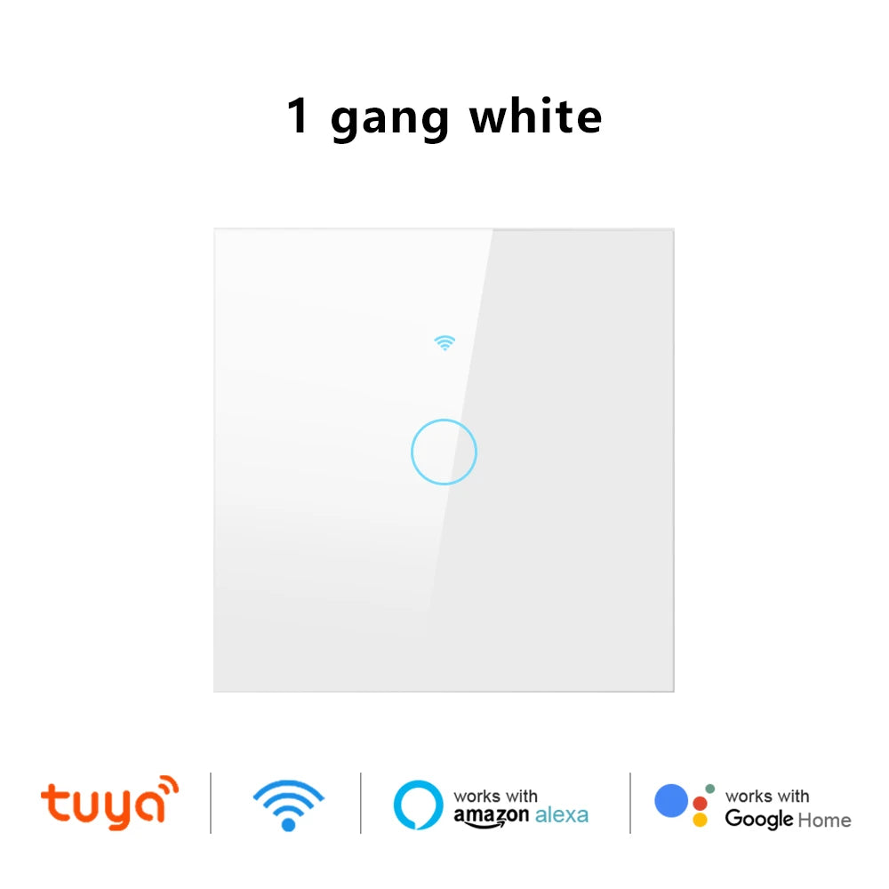 Tuya Wifi Smart Touch Licht EU Schalter Drahtlose Fernbedienung LED Licht Schalter Kein Neutralleiter Erforderlich 1-4 Gang Alexa Google Hause