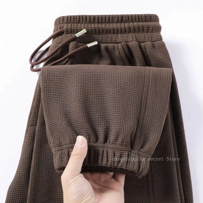Men's Breathable Casual Pants, Heavyweight Waffle Style Loose Straight Leg Pants Jogging Pants Men's Trousers.