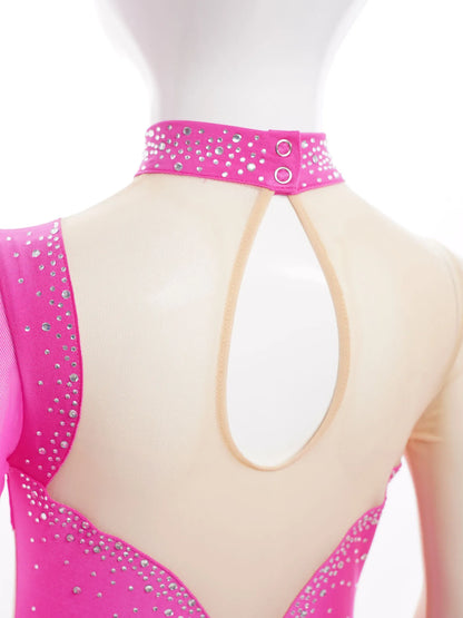 Kinder Mädchen Eiskunstlauf Kleid Lyrical Ballett Tanz Rhythmische Gymnastik Leistung Kostüm Langarm Strass Trikot.