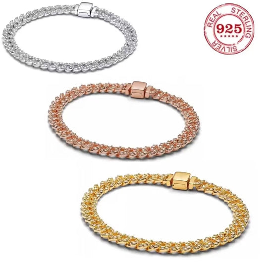 Hot 100% elegant 925 sterling silver fitted original sparkling luxury zircon chain bracelet women's DIY birthday gift jewelry.
