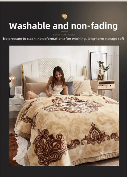 European Style Warm Raschel Blanket for Winter High End Soft Thicken Warmth Weighted Blanket Double Side Flocked Comforter Duvet.