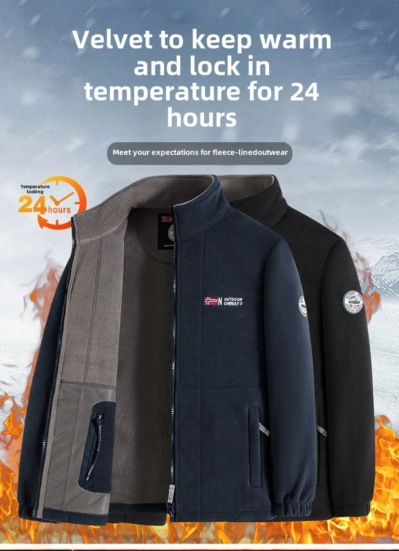 Outdoor Ski Fleece Jacket Men's Autumn And Winter Brand Thick Very Cold Plush Lapel Coat Casual Snow Windproof Sweatshirt Jacket.